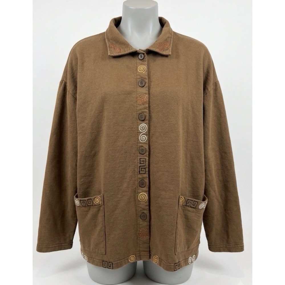 Babytoes Clothing Embroidered Cardigan Olive Cotton Sz XL Oversized Boho Art